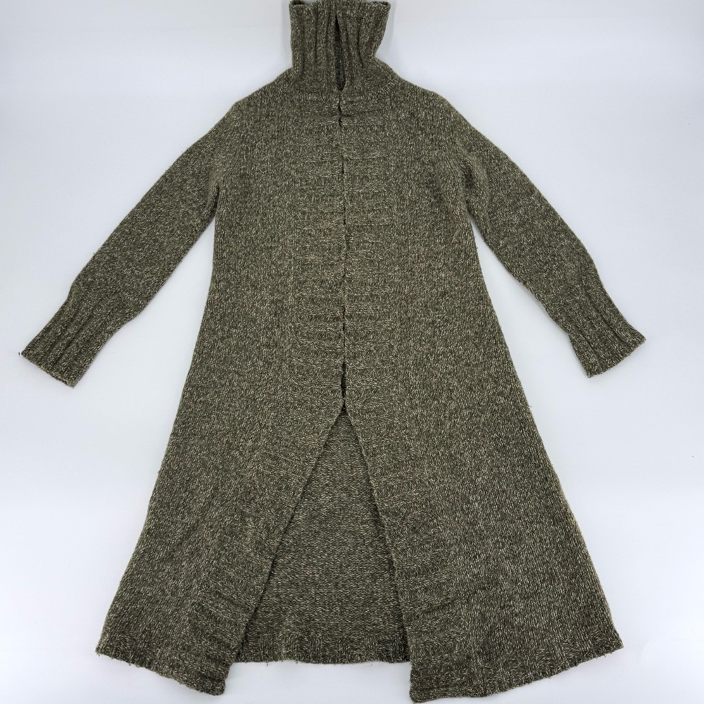 Vintage Express Green Knit Long Cardigan Duster Sweater Wool Blend S